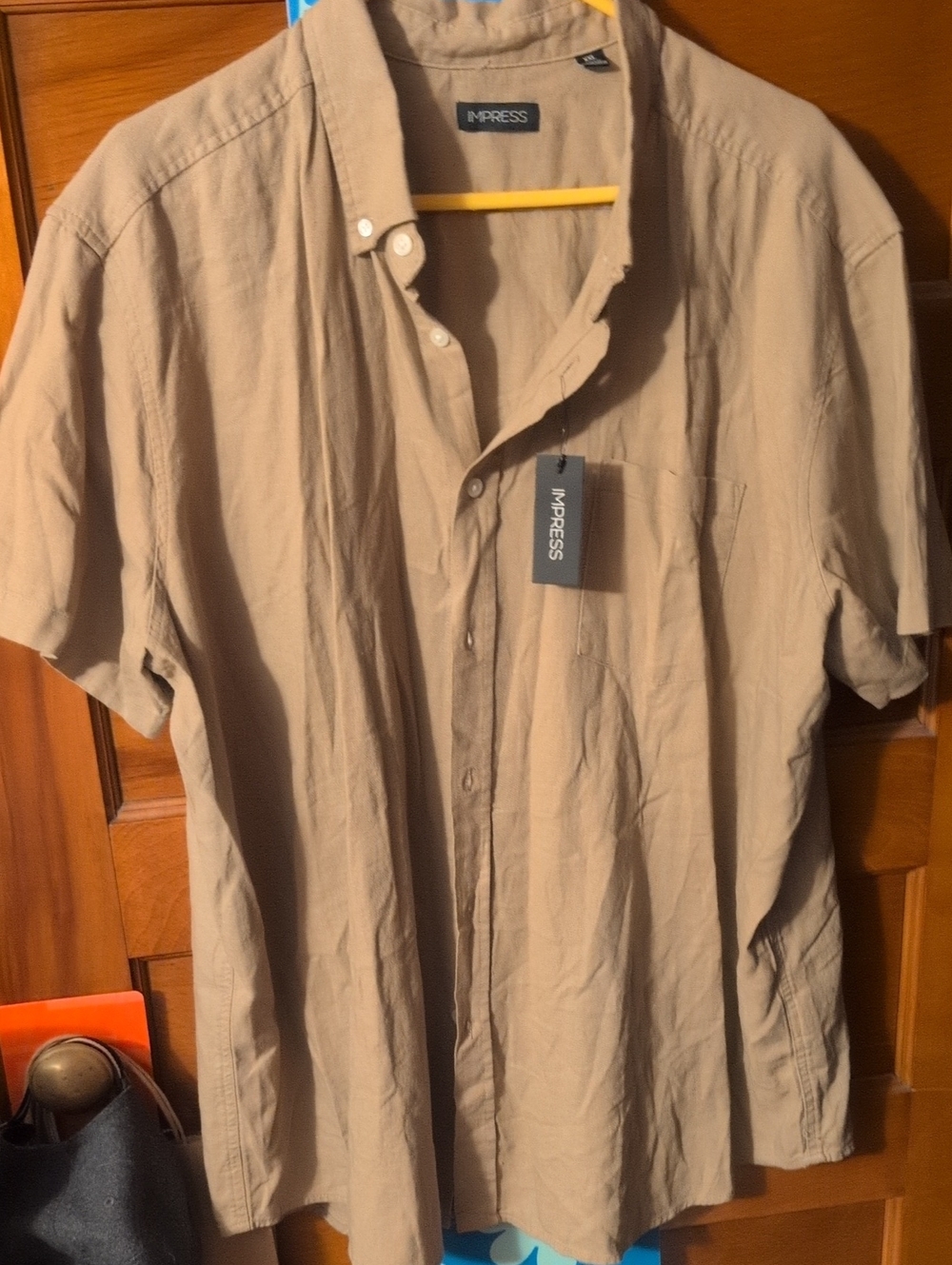 imPRESS Men's Short-Sleeve Button-Down Shirt in Tan